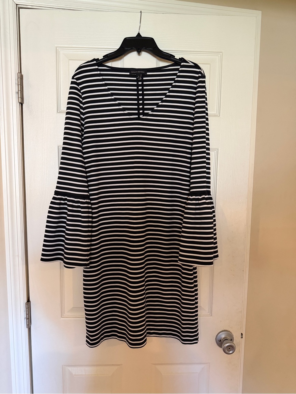 Banana Republic Black and White Striped Bell-Sleeve Dress